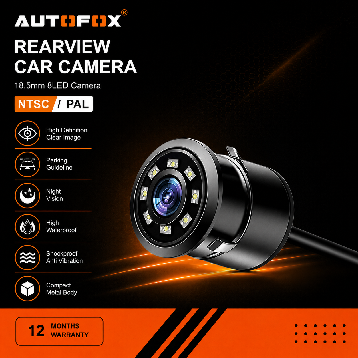 Autofox 8 LED 18.5mm Car Rear View Camera