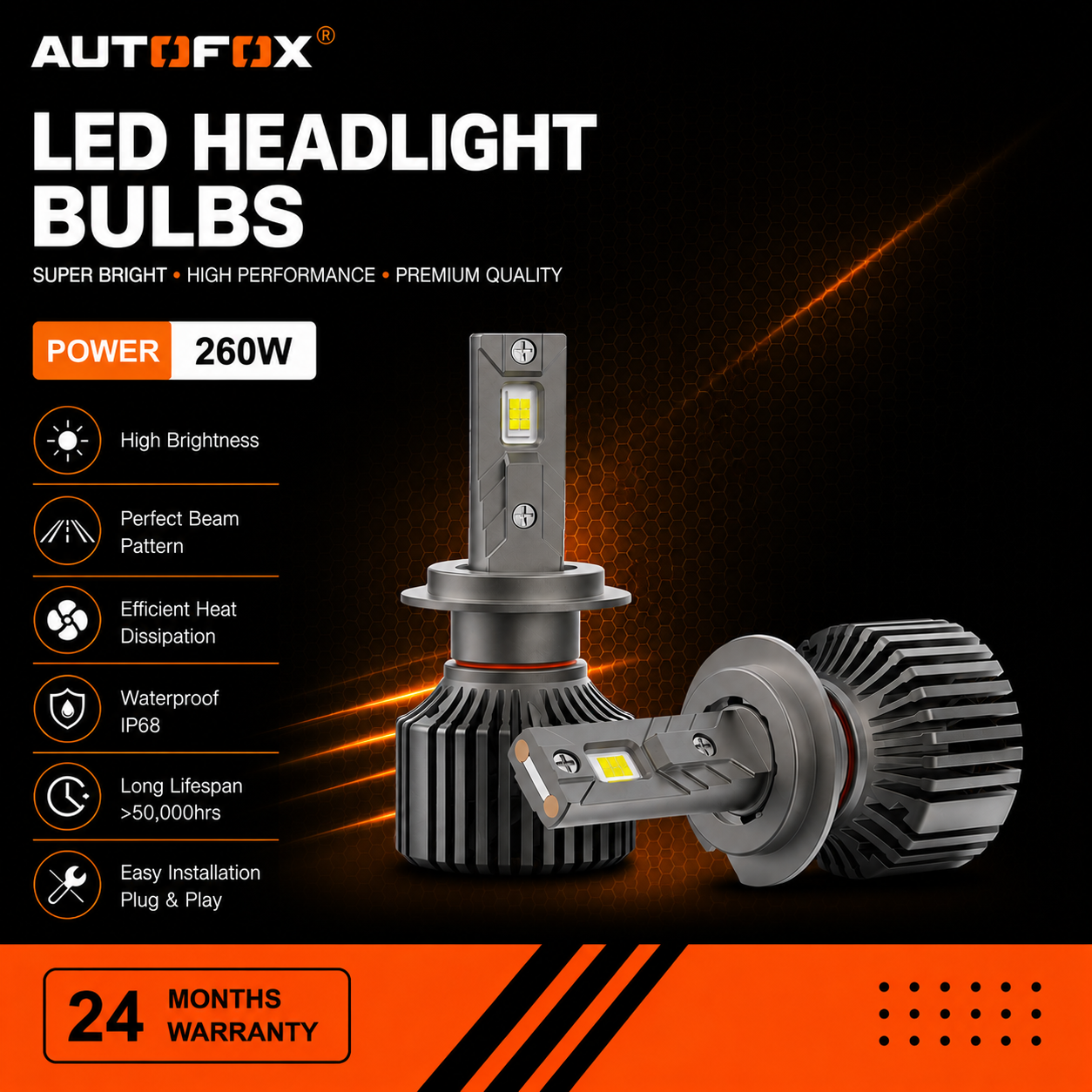 Autofox Car LED Headlights 260 Watts