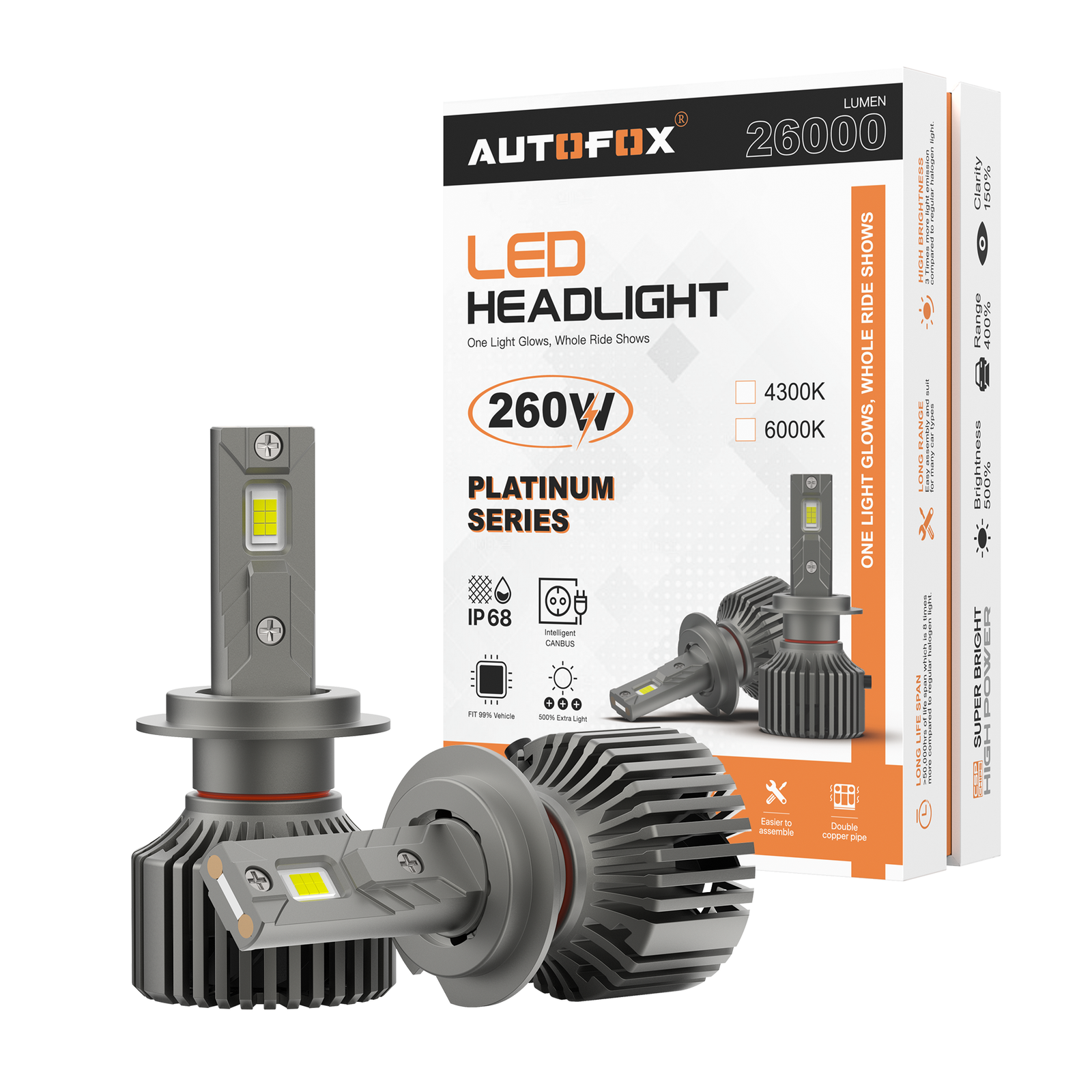 Autofox Car LED Headlights 260 Watts