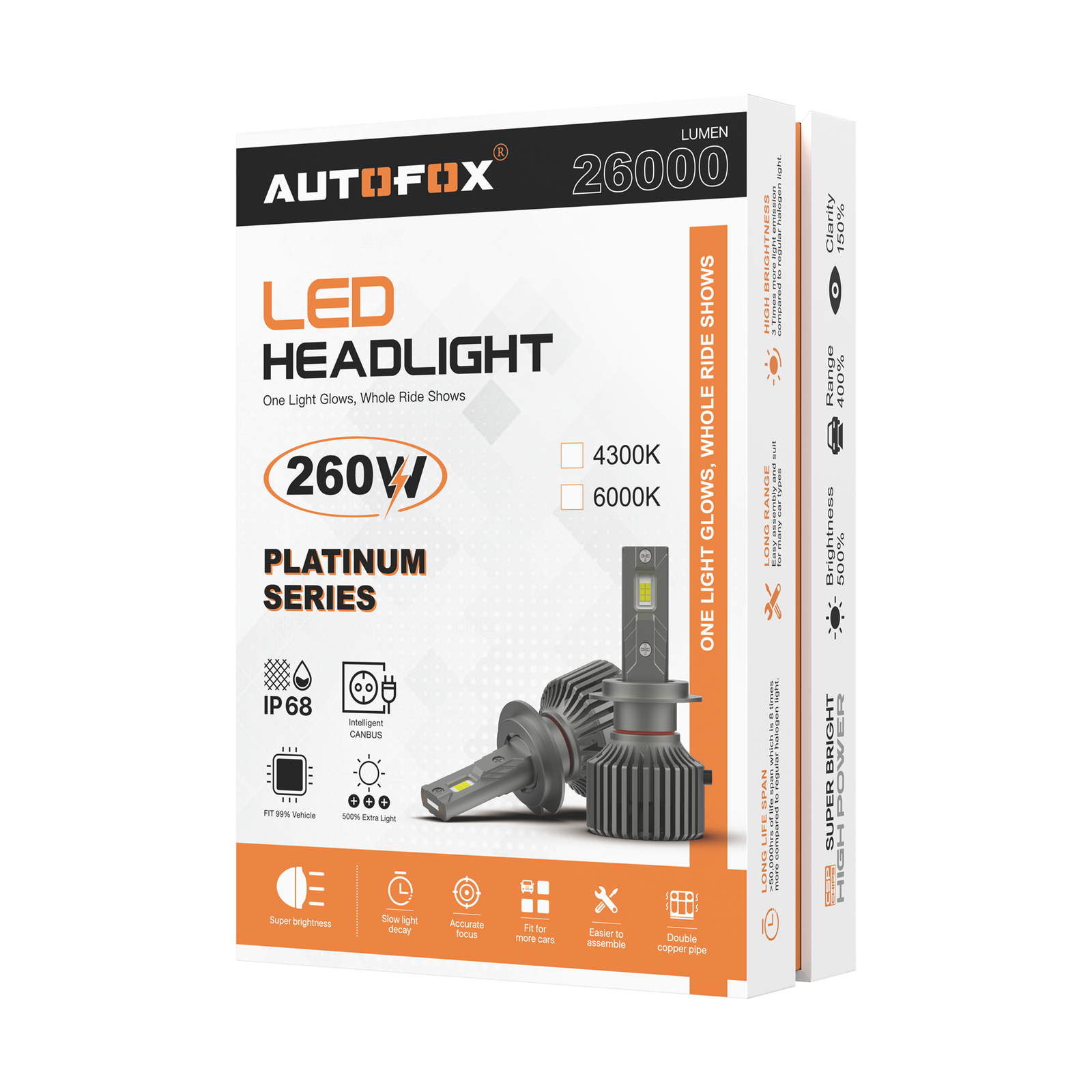 Autofox 260 Watts Car LED Headlights 4300k